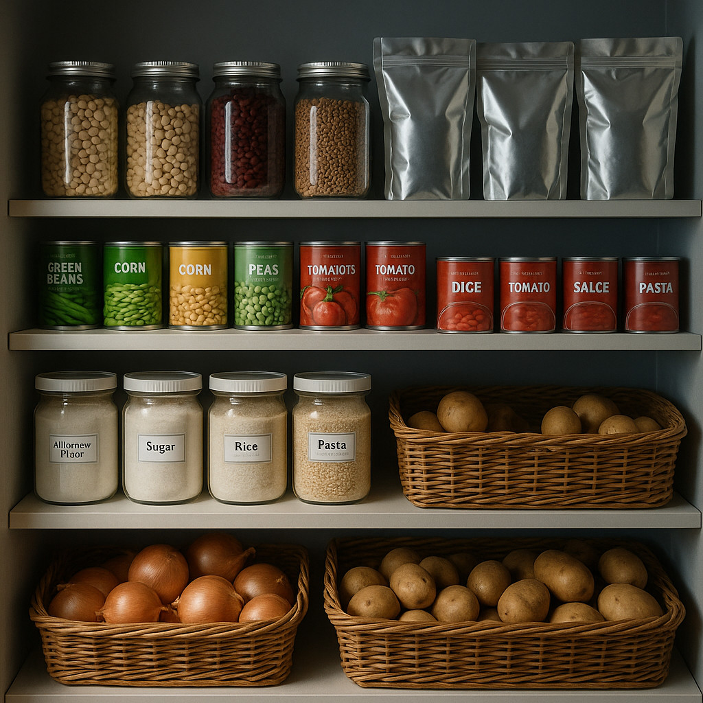 A well-organized pantry showcasing proper food storage techniques that help avoid common food storage mistakes.